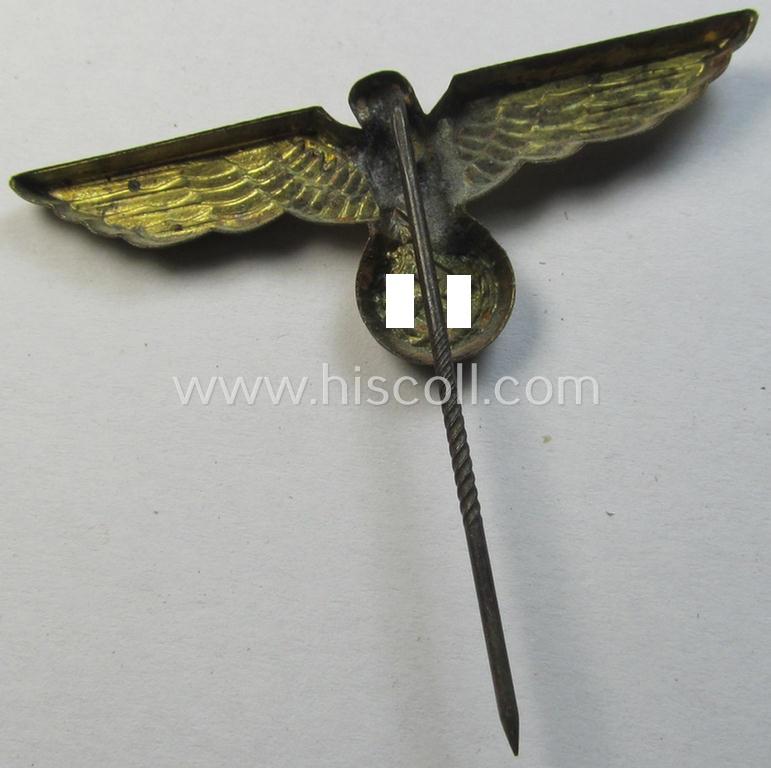 Neat, WH (Kriegsmarine) 'single-pattern'-eagle-pin being a non-marked example as was intended for attachment to the (darker-blue- ie. white-topped-) so-called: 'Tellermützen'