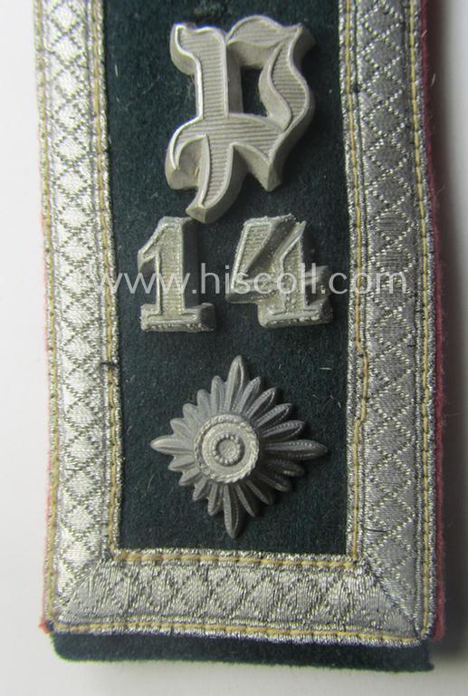 Single - neatly 'cyphered'! - WH (Heeres) early-war-period- (ie. 'M40'-pattern) NCO-type shoulderstrap as was intended for usage by a: 'Feldwebel des Panzerjäger-Abtgs. o. Rgts. 14'