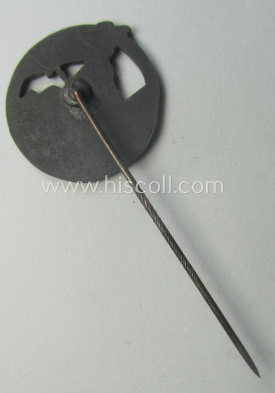 Smaller-sized example (ie. 'Halbminiatur') of a WH (KM) 'Blockadebrecher-Kriegsabzeichen' (or: blocade-runner war-badge) being a detailed, non-maker-marked example as executed in zinc-based metal (ie. 'Feinzink')