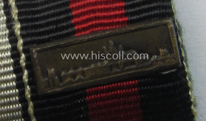 Attractive, two-pieced WH (Heeres etc.) ribbon-bar (ie. 'Band- o. Feldspange') that is showing the ribbons for an: 'EK II.Kl.' and a Czech 'Anschluss'-medal (and having a detailed miniature 'Prager Burg-Spange' period-attached)