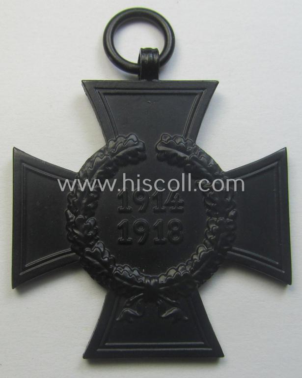 WWI-period: 'Ehrenkreuz für Witwen und Waisen 1914-18' being a nicely preserved and maker- (ie. 'D.&.Co.'-) marked example that came together with  its period (nicely folded) ribbon (ie. 'Bandabschnitt')