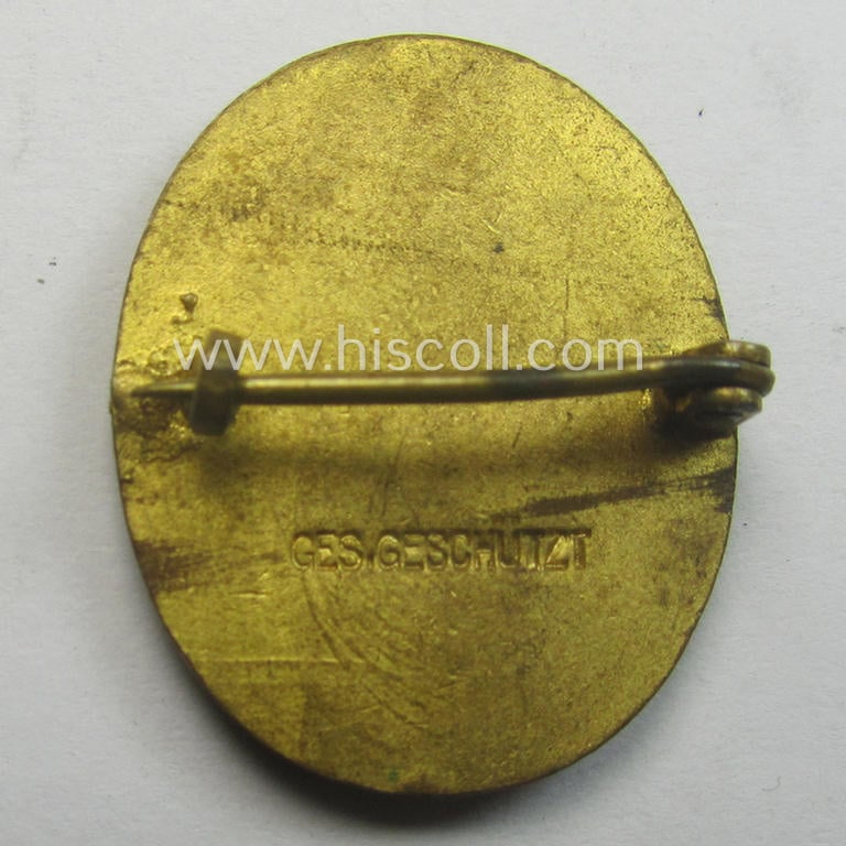 Unusual, Austrian/Hungarian-related, patriotic 'Franz Joseph I' commemorative supporter-lapel-pin entitled: 'F.J.I.' and year-designation: 1914 (being oval-shaped, non-maker-marked and neatly enamelled specimen)