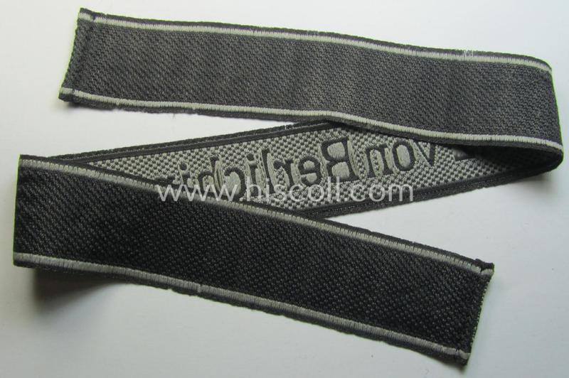 Superb, Waffen-SS 1943/44-pattern cuff-title (ie. 'Ärmelstreifen') as executed in typical 'BeVo'-weave-pattern as was intended for a member within the: 17. SS-Panzergrenadier-Division 'Götz von Berlichingen'