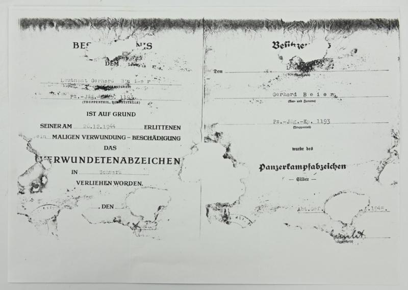 Signature of Wehrmacht Heer KC Recipient 'Gerhard Beier'