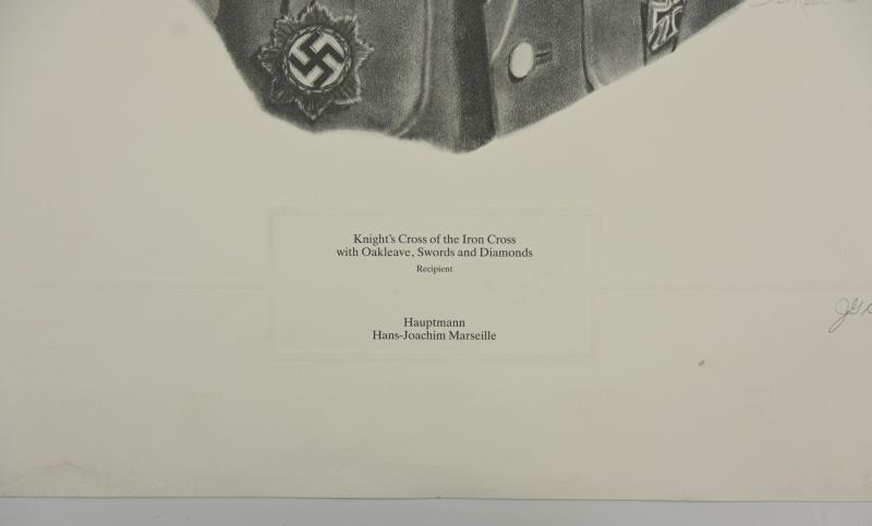 German Litho Print of LW Flight Ace 'Hans-Joachim Marseille'