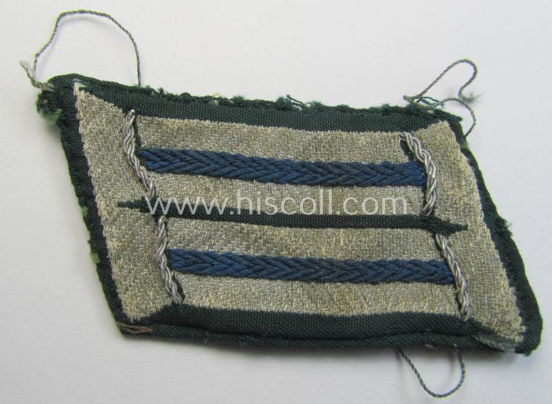 Truly used pair of WH (Heeres) later-war-pattern officers'-type collar-tabs (ie. 'Kragenspiegel für Offiziere') as was entirely executed in the neat 'BeVo'-weave pattern as was intended for an officer who served within the: 'Sanitäts-Truppen'