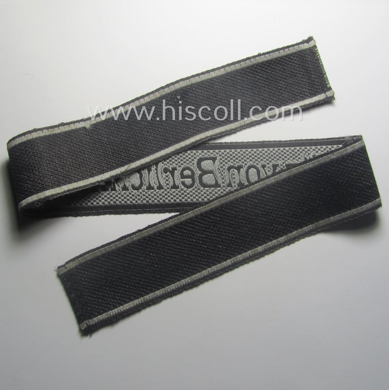 Waffen-SS 1943/44-pattern cuff-title (ie. 'Ärmelstreifen') as executed in typical 'BeVo'-weave-pattern as was intended for a member within the: '17. SS-Panzergrenadier-Division' "Götz von Berlichingen"