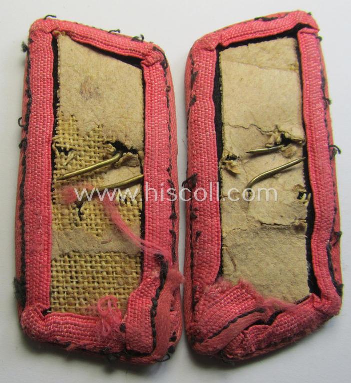 Stunning - and fully matching! - pair of mid- (ie. later-) war-period, WH (Heeres) bright-pink-piped 'Panzer'-collar-tabs (ie. 'Kragenspiegel') each having an aluminium-based and 'two-pronged' skull-device (ie. 'Totenkopf') period-attached