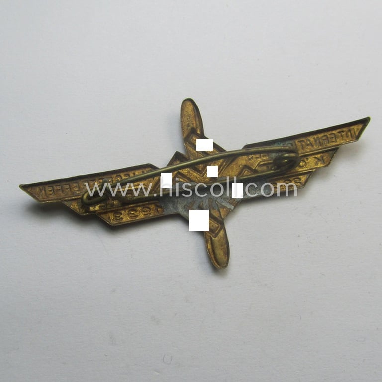 Unusual, bright-golden-toned DLV- (ie. 'Deutscher Luftfahrt-Verband'-) related 'tinnie' depicting the text: 'Internationales Fliegertreffen - Köln a. Rhein - 23.-24.-9.1933'