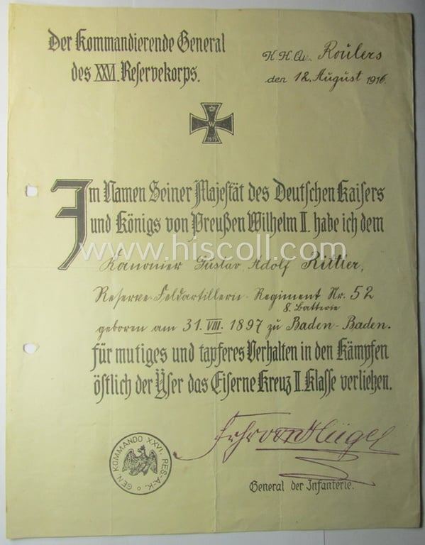 Interesting, 8-pieced 'WWI'- (ie. TR-) related grouping comprising of a 5-pieced medal-bar (ie. 'Ordenspange'), 2 ribbon-bars, a black-class wound-badge and 4 award-documents as awarded to Gustav Adolf Rittler