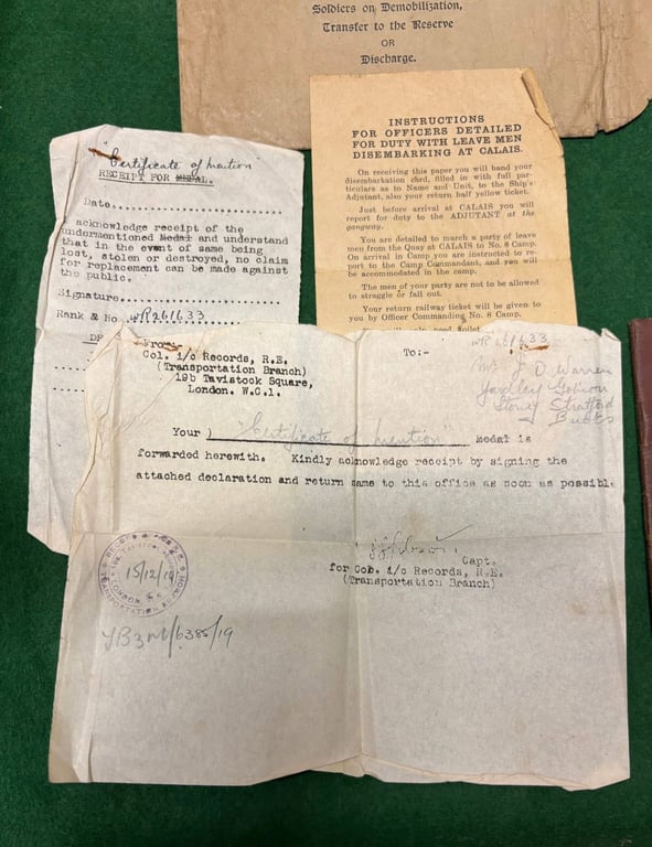 Paybook and Documents WO1 Warren Royal Engineers