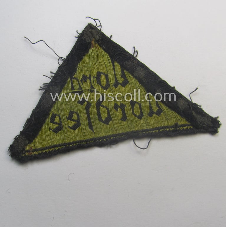Truly used and/or worn (early-pattern!) 'HJ' ('Hitlerjugend') district-triangle (ie. 'Gebietsdreieck') entitled: 'Nord Nordsee'