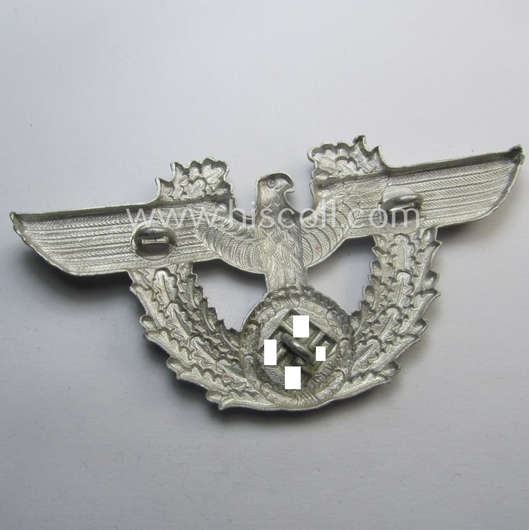 'Polizei' ie. 'Gendarmerie' (police), silver-coloured- and/or alumimium-based, enlisted-mens'- (ie. NCO- or even officers'-) type pouch-eagle (or: 'Adler für Kartuschkasten') being a very detailed and or maker- (ie. 'C.T.D.'-) marked example
