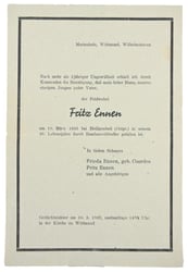 German Deathnotice 'Fritz Ennen'