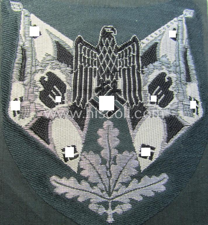 Superb - and scarcely encountered! - WH (Heeres) flat-wire- (ie. 'BeVo'-) woven 'Ärmelabzeichen für Fahnenträger des Heeres' as was intended for a soldier (ie. NCO) serving within an: 'Infanterie'-unit