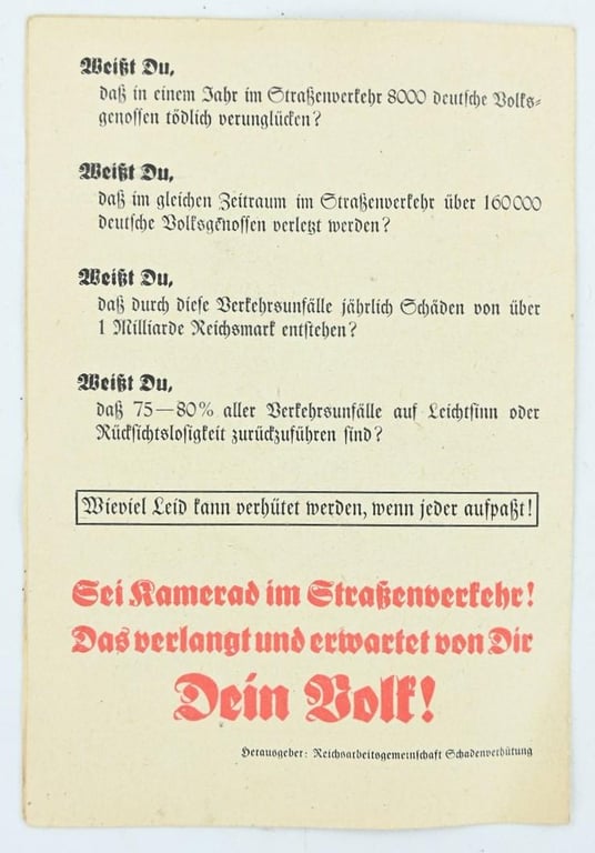 German Third Reich Traffic Instruction for Coachman