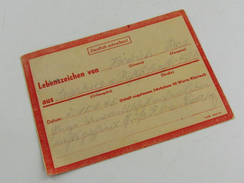 Sign of Life Card from Augsburg, Dated 1945