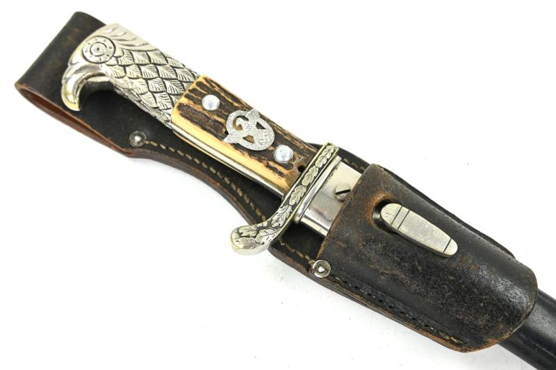 German Police Stag Handled Dress Bayonet with Frog