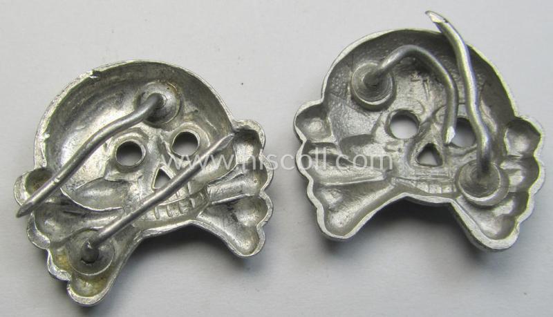 Superb - and/or matching! - pair of pre- (ie. early-war-) period, 'standard-issue'-pattern WH (Heeres) aluminium-based skull-devices ('Totenköpfe') as intended for usage on (amongst others) the 'Panzer'-collar-tabs