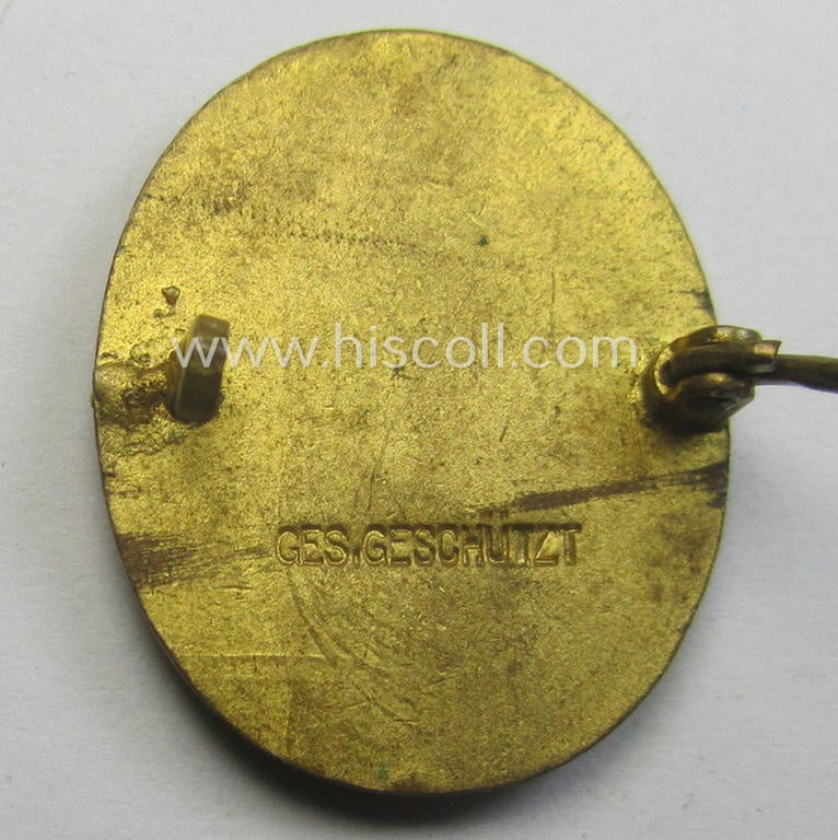 Unusual, Austrian/Hungarian-related, patriotic 'Franz Joseph I' commemorative supporter-lapel-pin entitled: 'F.J.I.' and year-designation: 1914 (being oval-shaped, non-maker-marked and neatly enamelled specimen)