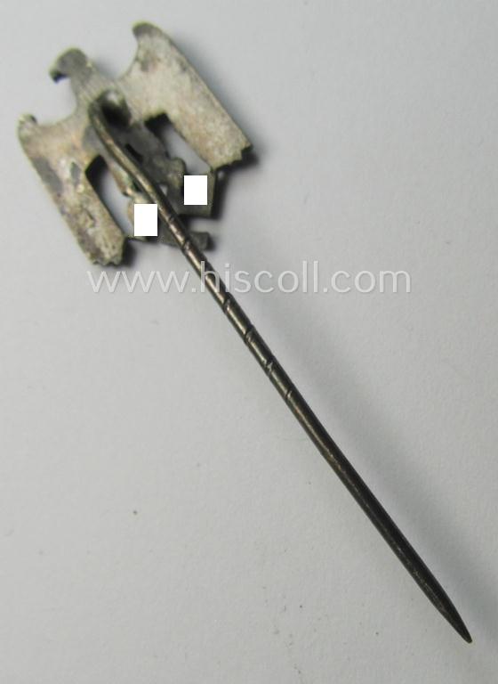 Silver-toned- (and: 'Buntmetall'-based) WH (Heeres) so-called: 'Zivilabzeichen' (or: army civil-attire badge) being a very detailed (and: 'A'- ie. 'Assmann & Söhne'-marked) example that comes mounted onto its long-sized pin