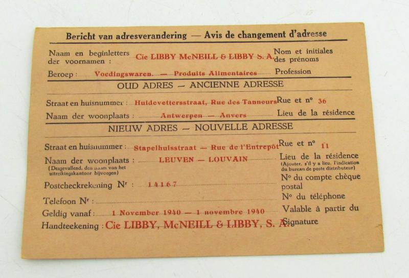 Belgian message of change of address