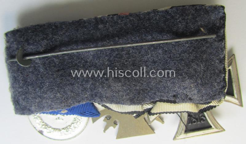 Attractive, WWI- (ie. TR-) period so-called: 'Ordenspange' (being of the non-'detachable-pattern') showing resp. an: 'EK II. Kl.'. a: 'FKK 1914-18 mit Schw.' and a: WH (Luftwaffe) 'DA der 4. Stufe'