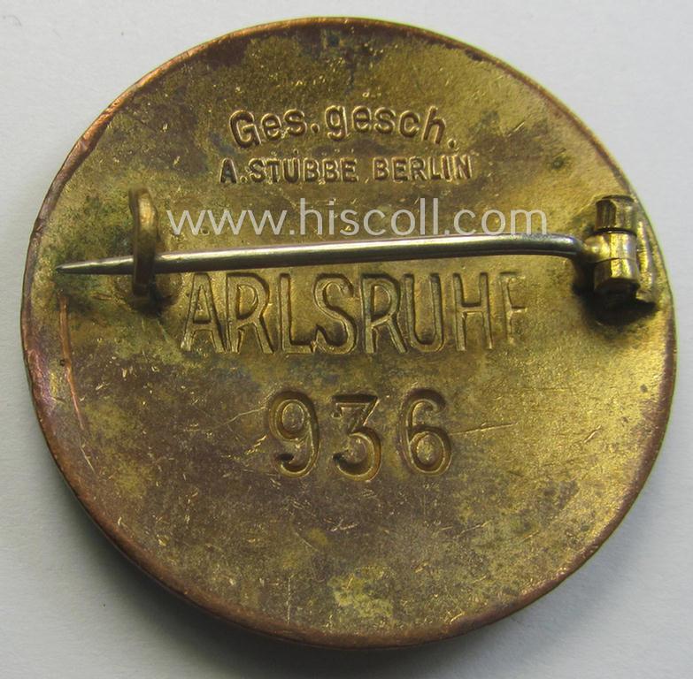 DRK nurses'-badge entitled: 'Schwesternschaft' being a medium-sized version showing a bearers'-number: ('936'), towns-name: ('Karlsruhe') and/or makers'-mark ('A. Stübbe - Berlin')