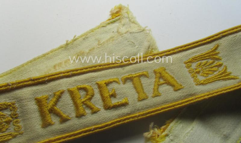 WH (LW o. Heeres) cuff-title (ie. 'Ärmelstreifen') entitled: 'Kreta' (being a wonderful- and totally non-shortened example that comes in a truly issued- ie. I deem once tunic-attached, condition)