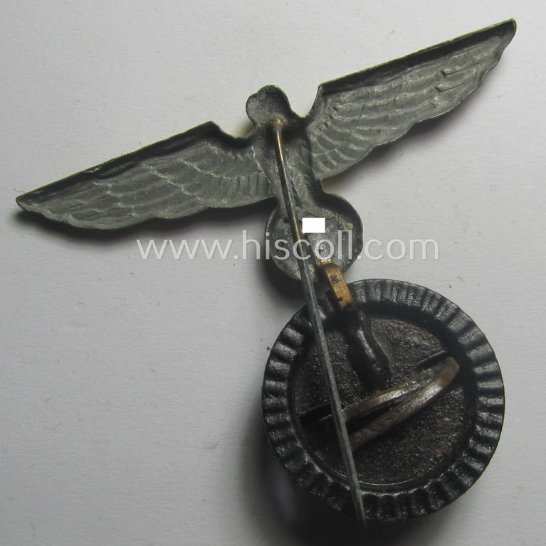 WH (Kriegsmarine) 'combined-pattern'-eagle- and cocarde-pin being a non-maker-marked example as was intended for attachment to the (darker-blue- ie. white-topped-) so-called: 'Tellermützen'