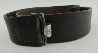 Early Wehrmacht leather equipment belt with aluminum hook...