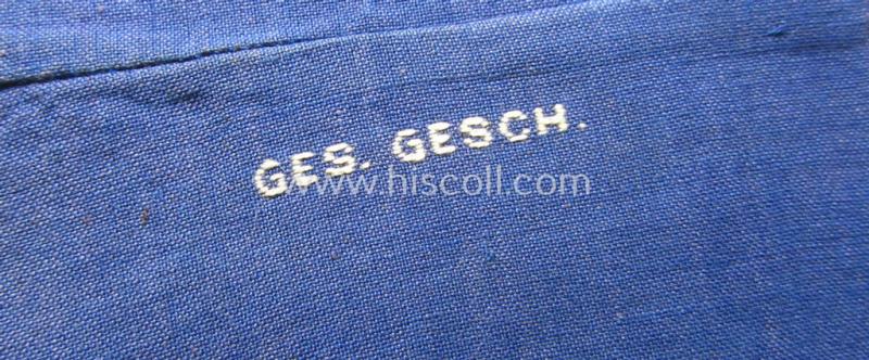 Attractive, darker-blue-coloured so-called: RLB (or: 'Reichsluftschutzbund') 'Amtsträger'-armband depicting the typical 'RLB'-logo (with lettering) and showing an interwoven 'Ges.Gesch.'-patent-pending-designation