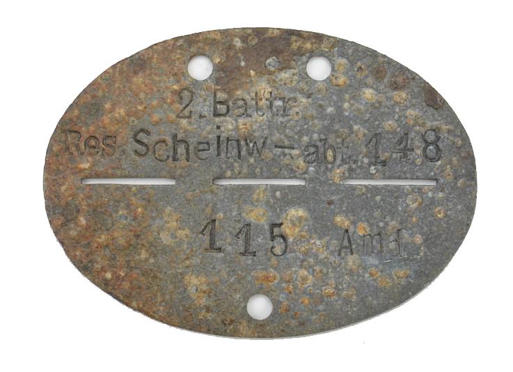 German WH Dog-Tag '2. Battr.Res. Scheinw.-abt.148'