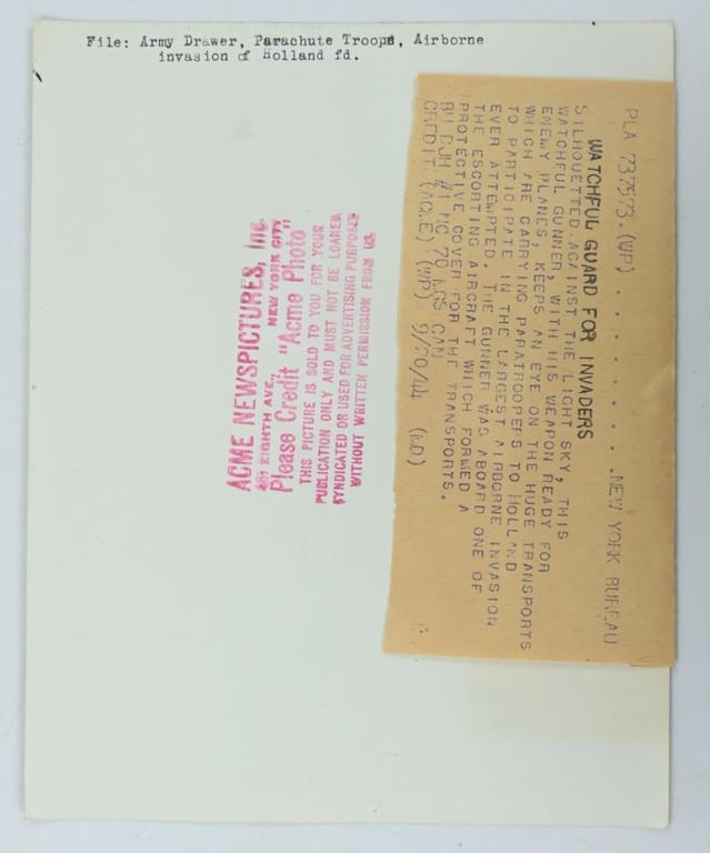 US WW2 Airborne Press Photo Operation Market Garden
