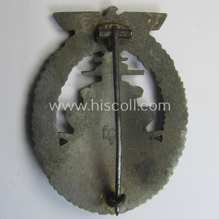 WH (KM) 'Flottenkriegsabzeichen' being zinc- (ie. 'Feinzink'-) based example by the 'Friedrich Orth'- (ie. 'FO'-) company