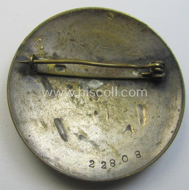 'Deutscher Frauenarbeitsdienst' (or: womens'-labour-service) so-called: 'Dienstbrosche' being a non-maker-marked example as was executed in silverish-golden-toned metal and that is bearing a unique serial-number ('22808')