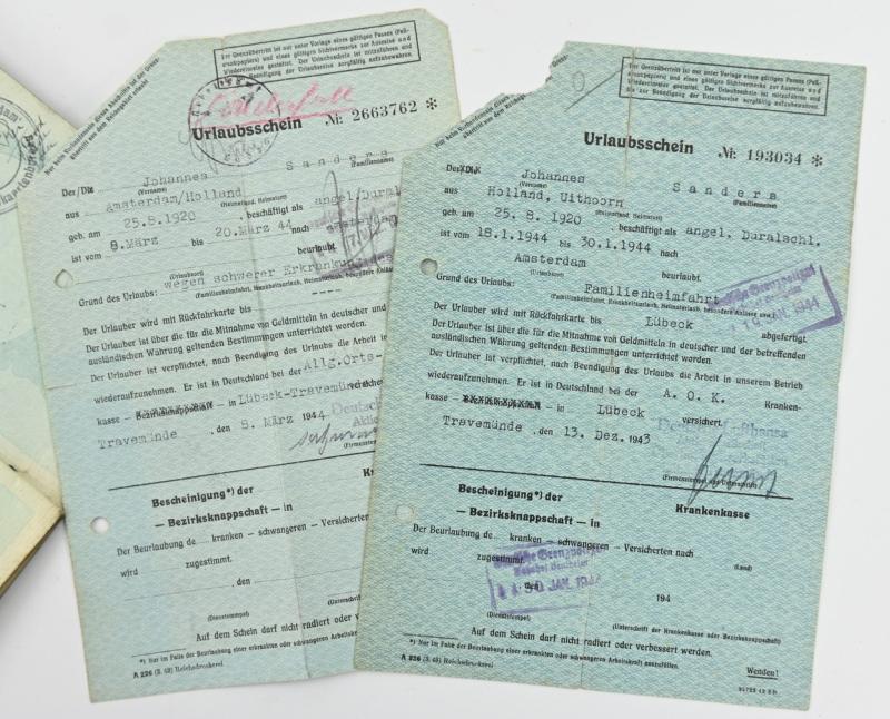Dutch WW2 Pasport of Johannes Sanders, Labor Worker in Germany