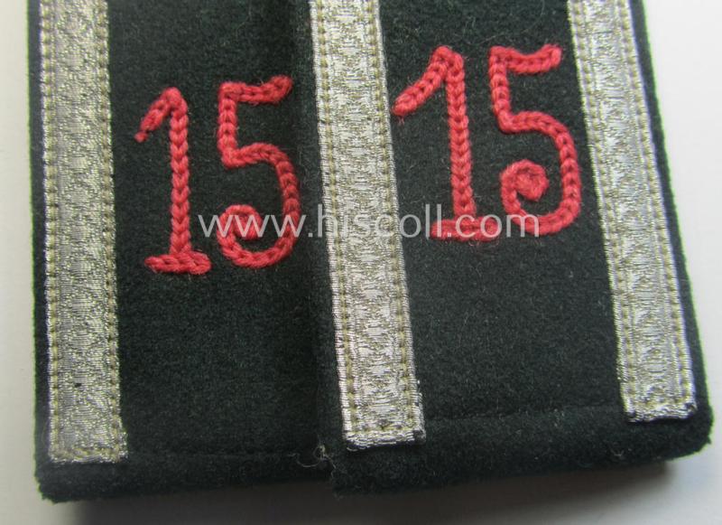 Pair of WH (Heeres), 'cyphered' and early- (ie. pre-war-) period- (ie. 'M36'- ie. 'M40'-pattern and pointed-style) NCO-type shoulderstraps: 'Uffz. des Panzerjäger-Abts. 15'