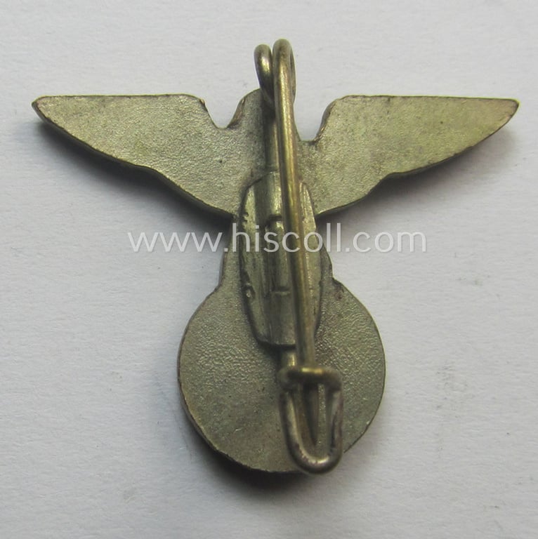 Early-pattern - silverish-coloured and truly very detailed! - so-called: 'N.S.D.A.P.'-supporter- (ie. membership-) lapel-pin (ie. 'tie'-pin) being a non-maker-marked example showing a pronounced (early pattern) 'Reichsadler'-device