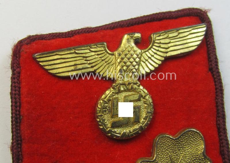 Attractive - albeit single! - N.S.D.A.P.-type collar-patch (ie. 'Kragenspiegel für pol. Leiter') being a piece as intended for usage by an: 'N.S.D.A.P.-Ober-Bereichsleiter' at 'Gau'-level and that comes in a moderately used ie. worn, condition