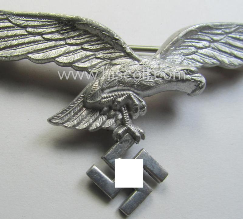 WH (Luftwaffe) aluminium-based (and 'Cupal'-) based breast-eagle for usage onto the white summer-tunics (ie. 'Brustadler für Sommerrock') being a detailed- albeit non-maker-marked specimen
