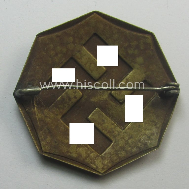 Unsusally found, TR-period supporter-lapel-pin (ie. 'patriotischer Brosche') depicting a detailed 'swastika'-sign as was executed in genuine ('hammered-styled') copper-based metal