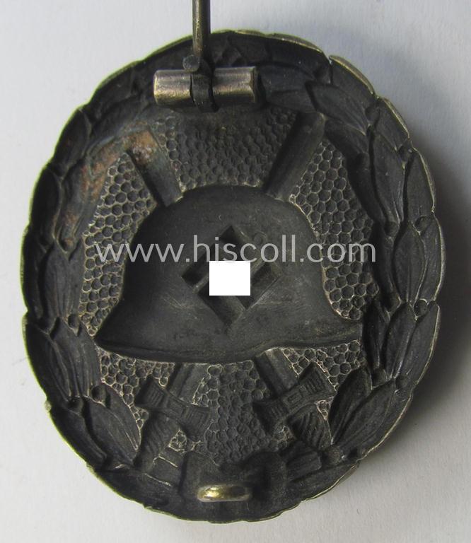 Luxuriously-styled, early-pattern silver-class wound-badge (ie.: 'Verwundeten Abzeichen in Silber') being a detailed so-called: 'Spanish Civil-War'-version that comes in a just moderately used- and/or worn, condition