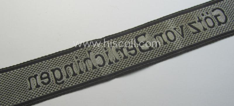 Waffen-SS 1943/44-pattern cuff-title (ie. 'Ärmelstreifen') as executed in typical 'BeVo'-weave-pattern as was intended for a member within the: 17. SS-Panzergrenadier-Division 'Götz von Berlichingen'