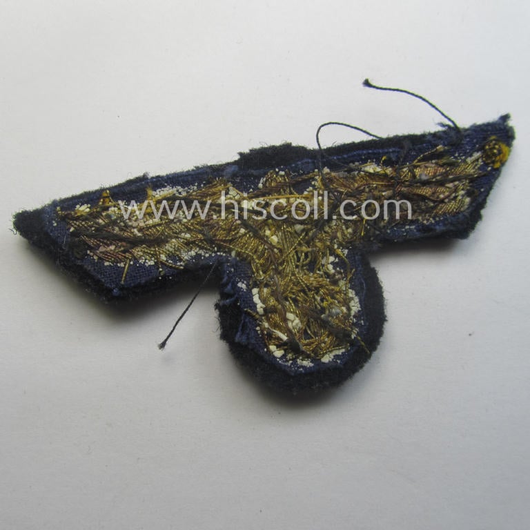 Superb, WH (Kriegsmarine) officers'-type, hand-embroidered visor-cap-eagle (ie. 'Schirmmützenadler für Offiziere der KM') as intended for usage on the various naval, officers'-pattern visor-caps