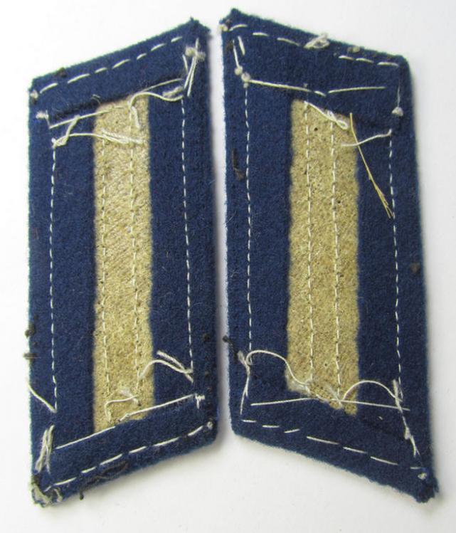 Pair of WH (Heeres) EM- (ie. NCO-) type, so-called: 'Waffenrock'- (ie. dress-) collar-tabs (ie. 'Kragenspiegel') as piped in the darker-blue-coloured branchcolour as was intended for usage by a: 'Soldat eines Sanitäts-Abteilungs o. Regiments'