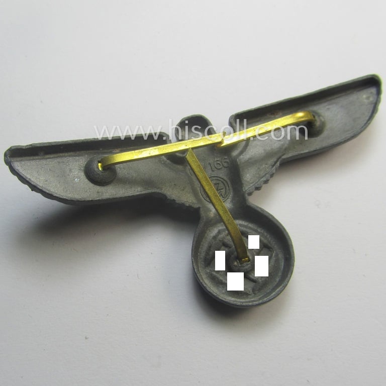 Greyish-silver-coloured- and/or: zinc- (ie. 'Feinzink'-) based (political-style) visor- (ie. 'Schirmmützen'-) cap-eagle being a detailed example that is neatly: 'RzM' and/or: 'M1/166' marked