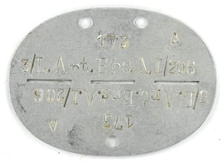 German WH Dog-Tag 3./L. Art. Ers.A.I./206