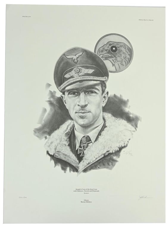 German Litho Print of LW Flight Ace 'Werner Mölders'