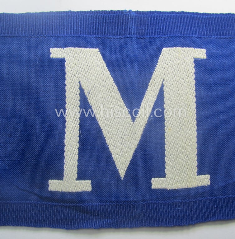 Attractive - and scarcely found! - EM- (ie. NCO-) pattern 'Reichsluftschutzbund' (ie. 'RLB'-) service-armband as executed in the neat 'BeVo'-weave-pattern as was intended for usage by a member serving as an: 'RLB-Melder'